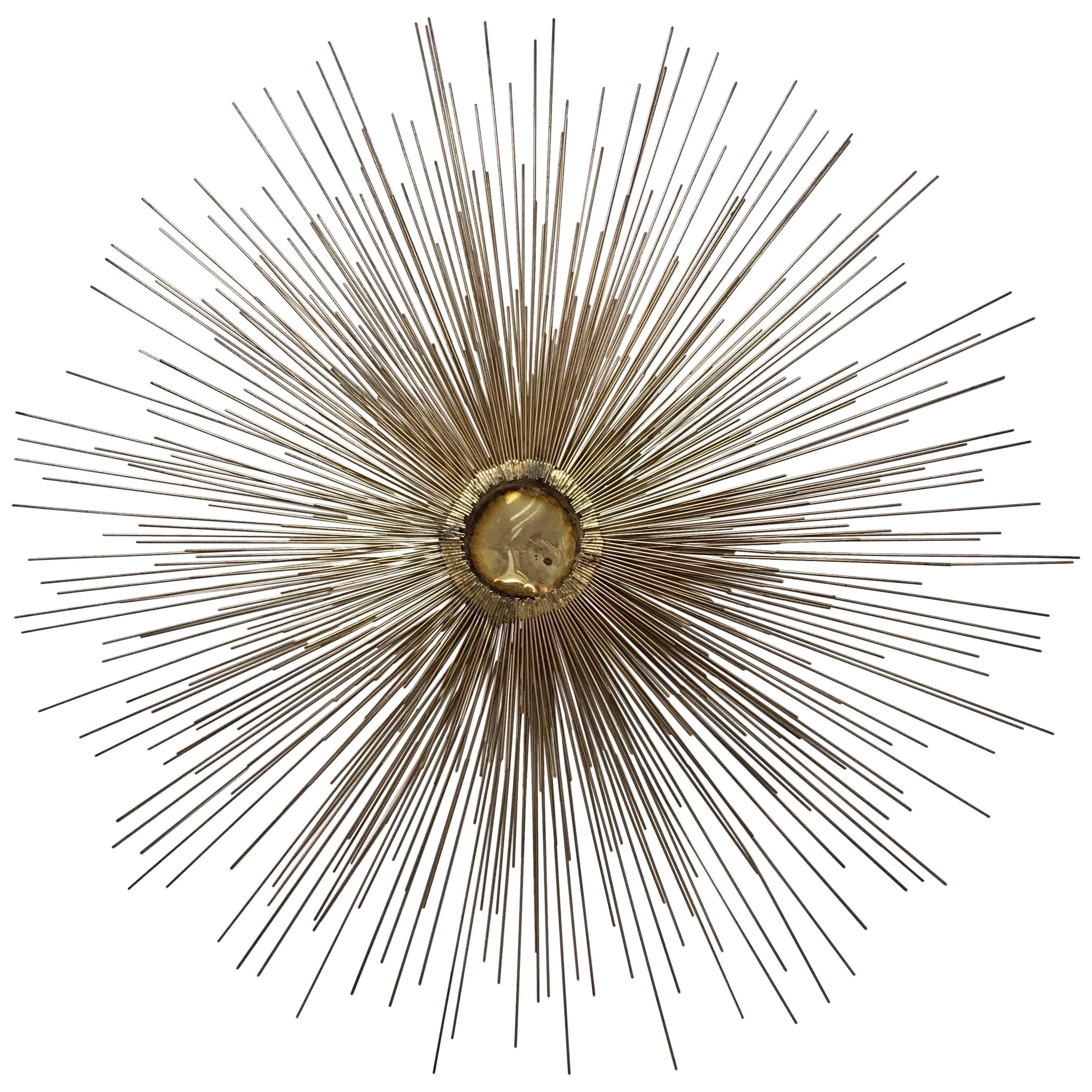 Midcentury Brass and Copper Starburst Sculpture Attributed to C. Jere