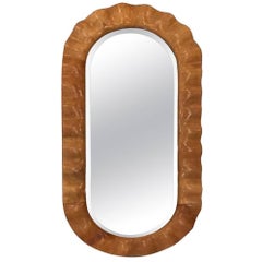 Aldo Tura Oval Midcentury Wall Mirror in Stained Goat Skin and Beveled Glass