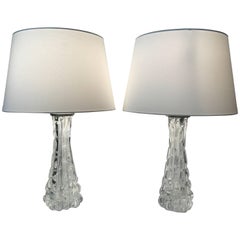 Pair of Swedish Orrefors Carl Fagerlund Art Glass Table Lamps, 1960