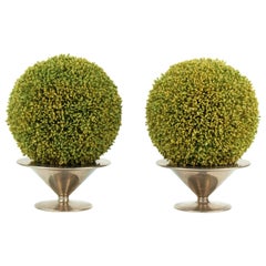 Decorative Silver Toned Votive Holders with Faux Shrubs