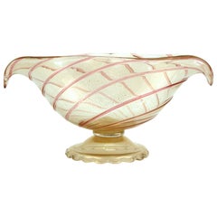 Murano Glass Vase or Bowl in Swirl Pattern with Gold Flakes