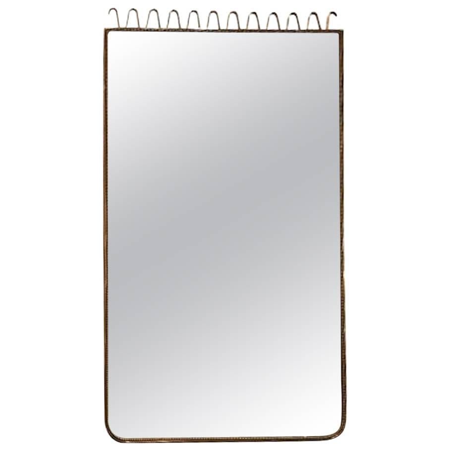 Gio Ponti Attribution Midcentury Wall Mirror in Brass, Italy, circa 1950 For Sale