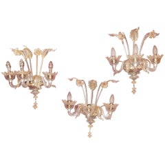 Vintage Three Wall Lamps Has Three Arms of Light, Crystal of Murano, Straws of Gold