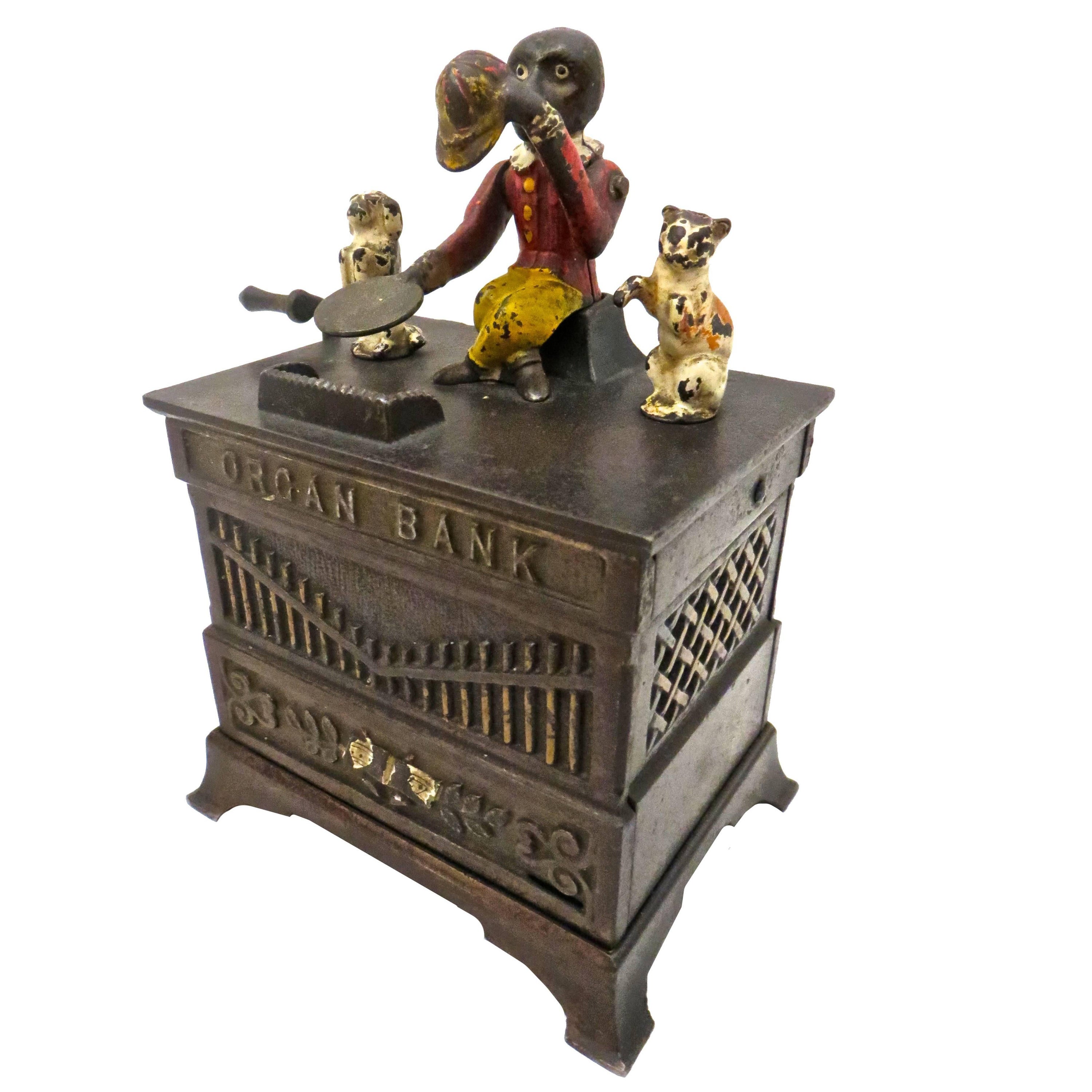 "Banco de órganos" con gato y perro, hacia 1882, estadounidense
