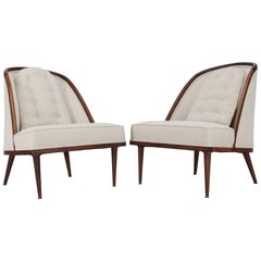 Mid-Century Modern Oiled Walnut Frame Barrel Back Lounge Chairs