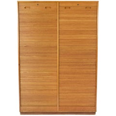 Danish Midcentury Tambour Sliding Door File Cabinet