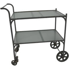 Retro Tea Cart with Painted Steel Frame and Two Shelves of Rippled Glass