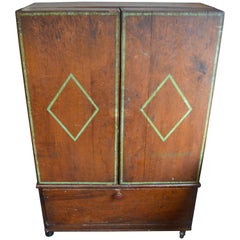 Cabinet with Built-in Desktop and Storage Drawers, Folk Art Style