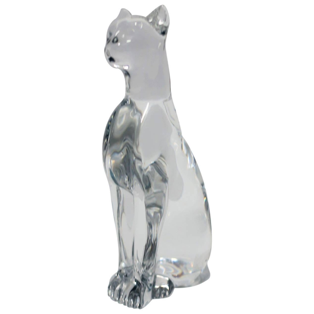 Art Deco French Baccarat Crystal Cheetah or Panther Cat Sculpture