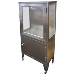 Storage / Medical Cabinet of Glass and Stainless on Wheels, Midcentury