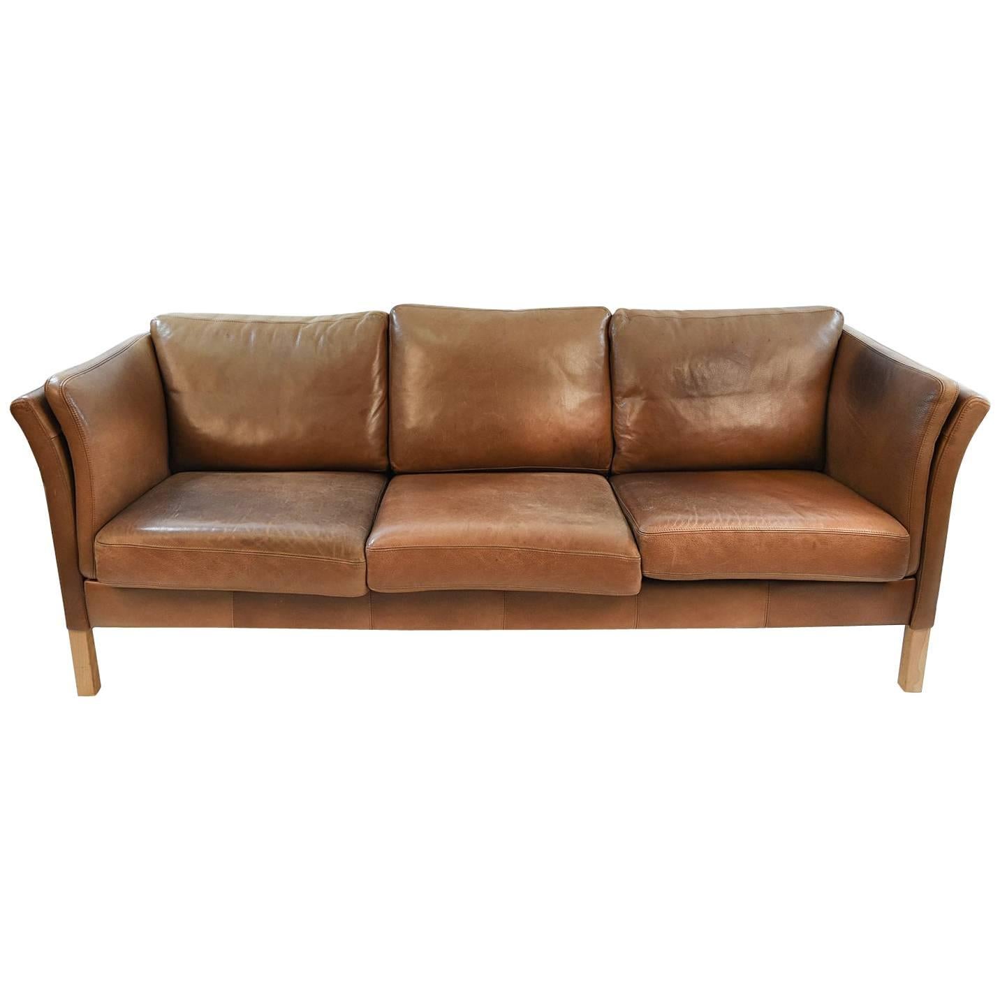 Mogens Hansen Danish Midcentury Three-Seat Leather Sofa