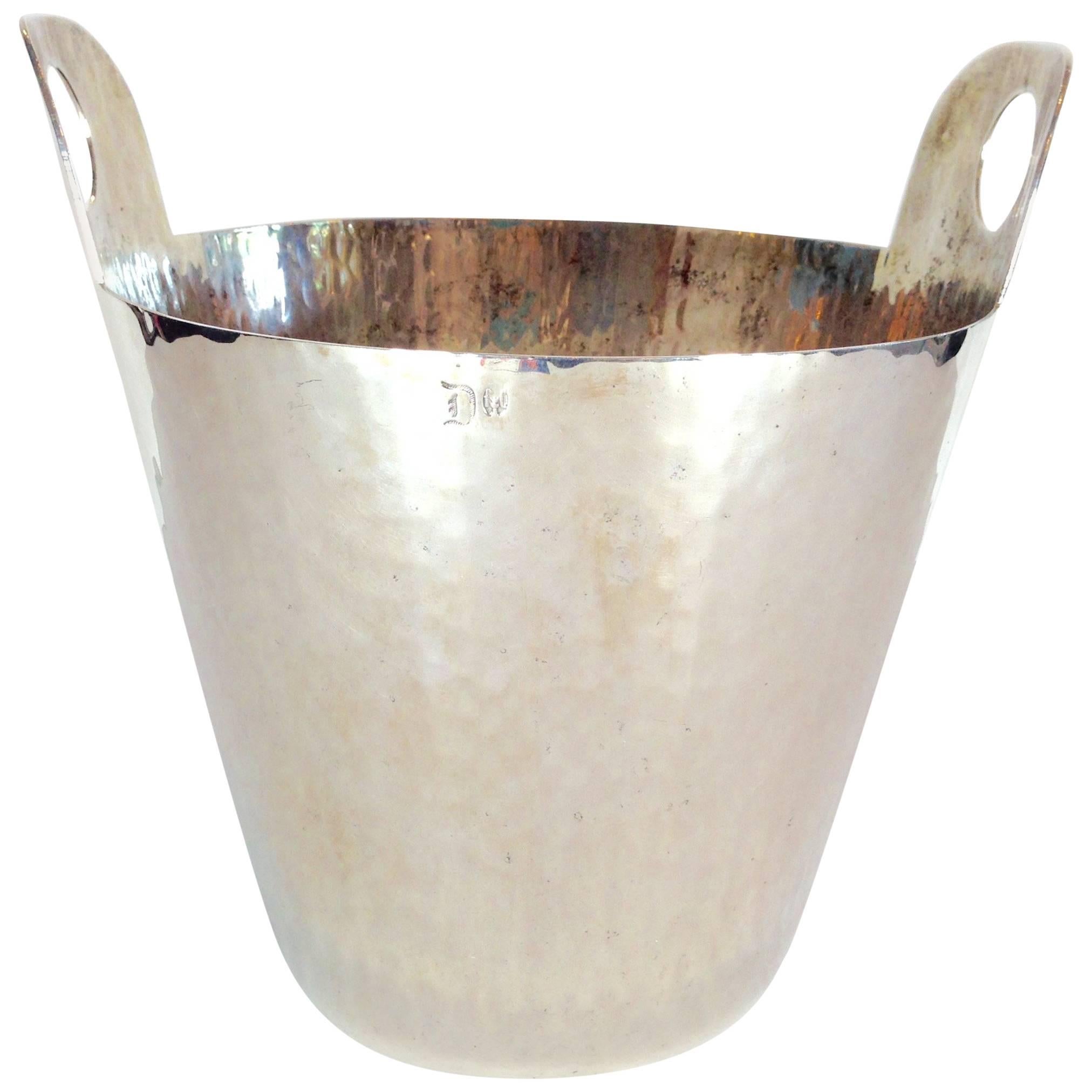 20th Century Modern Italian Hammered Silver Plate Champagne Bucket For Sale