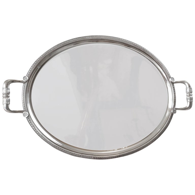 Christofle Silver Plated Oval Serving Tray with Handles at 1stDibs