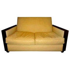 French Art Deco Loveseat Upholstered in Leather, Jules Leleu Style