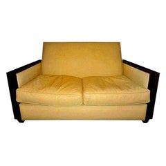 French Art Deco Loveseat Upholstered in Leather, Jules Leleu Style