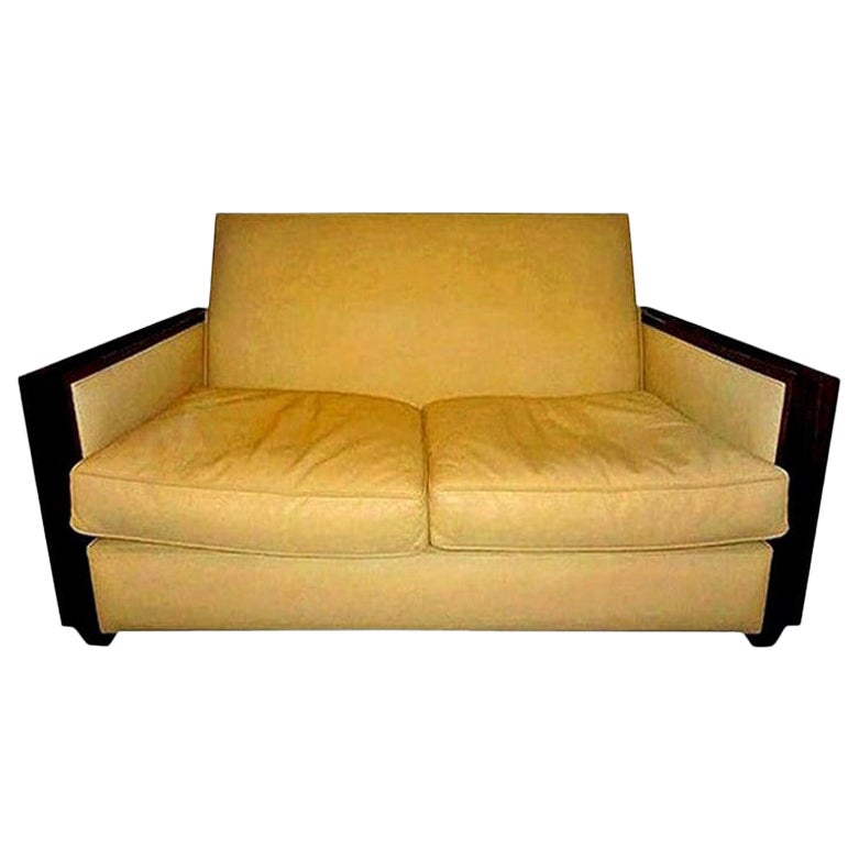 French Art Deco Loveseat Upholstered in Leather, Jules Leleu Attributed  For Sale