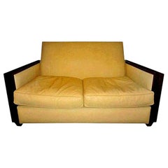 French Art Deco Loveseat Upholstered in Leather, Jules Leleu Attributed 