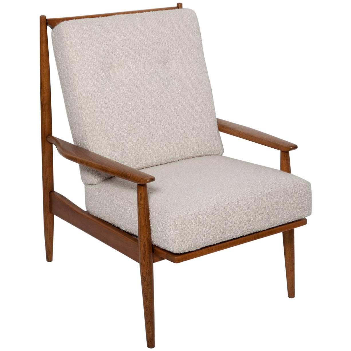 Fully Restored 1950s Danish Walnut Lounge Chair in Angora Boucle