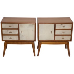 French Teak and Parchment Nightstands, circa 1950