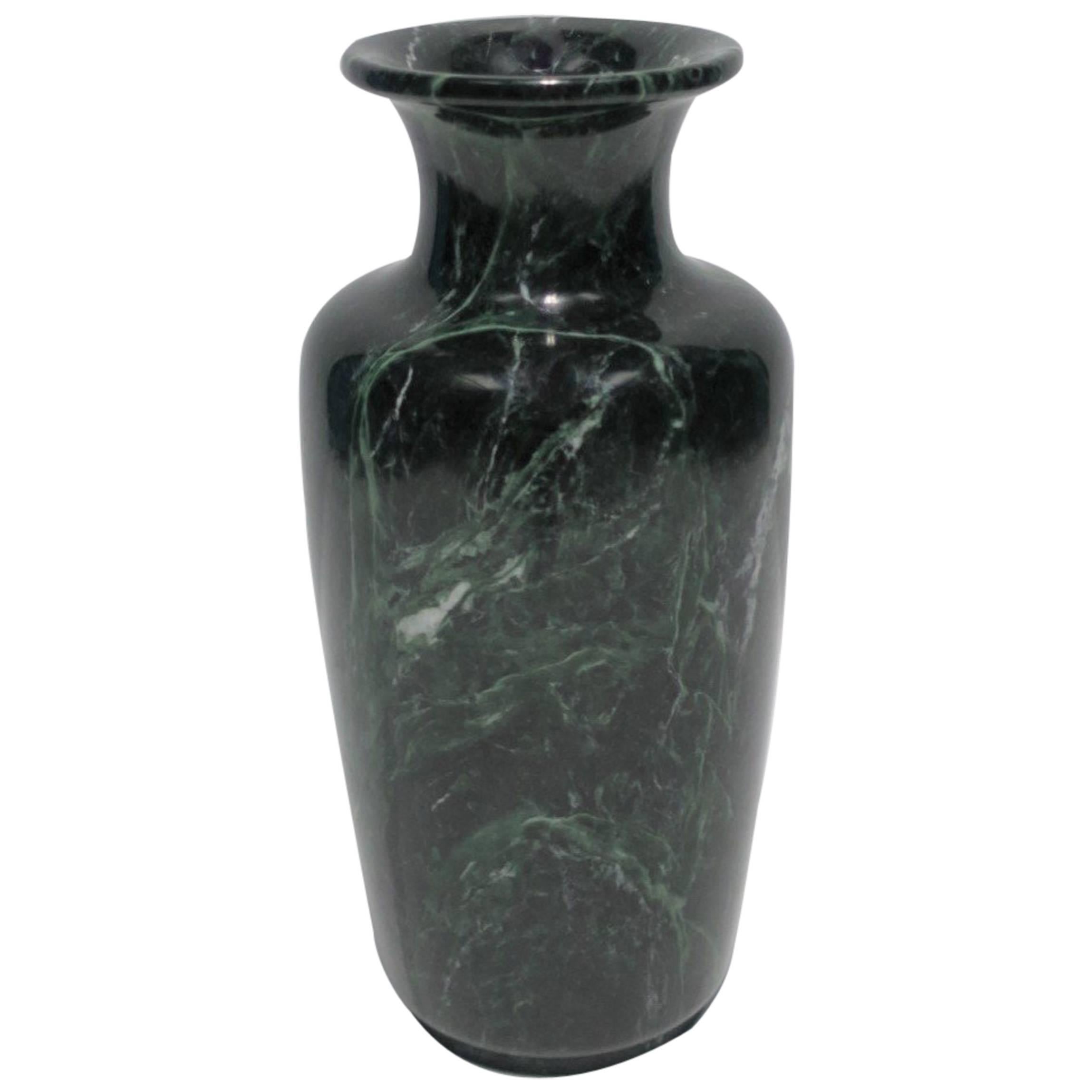 American Postmodern Dark Green Marble Urn Form Vase