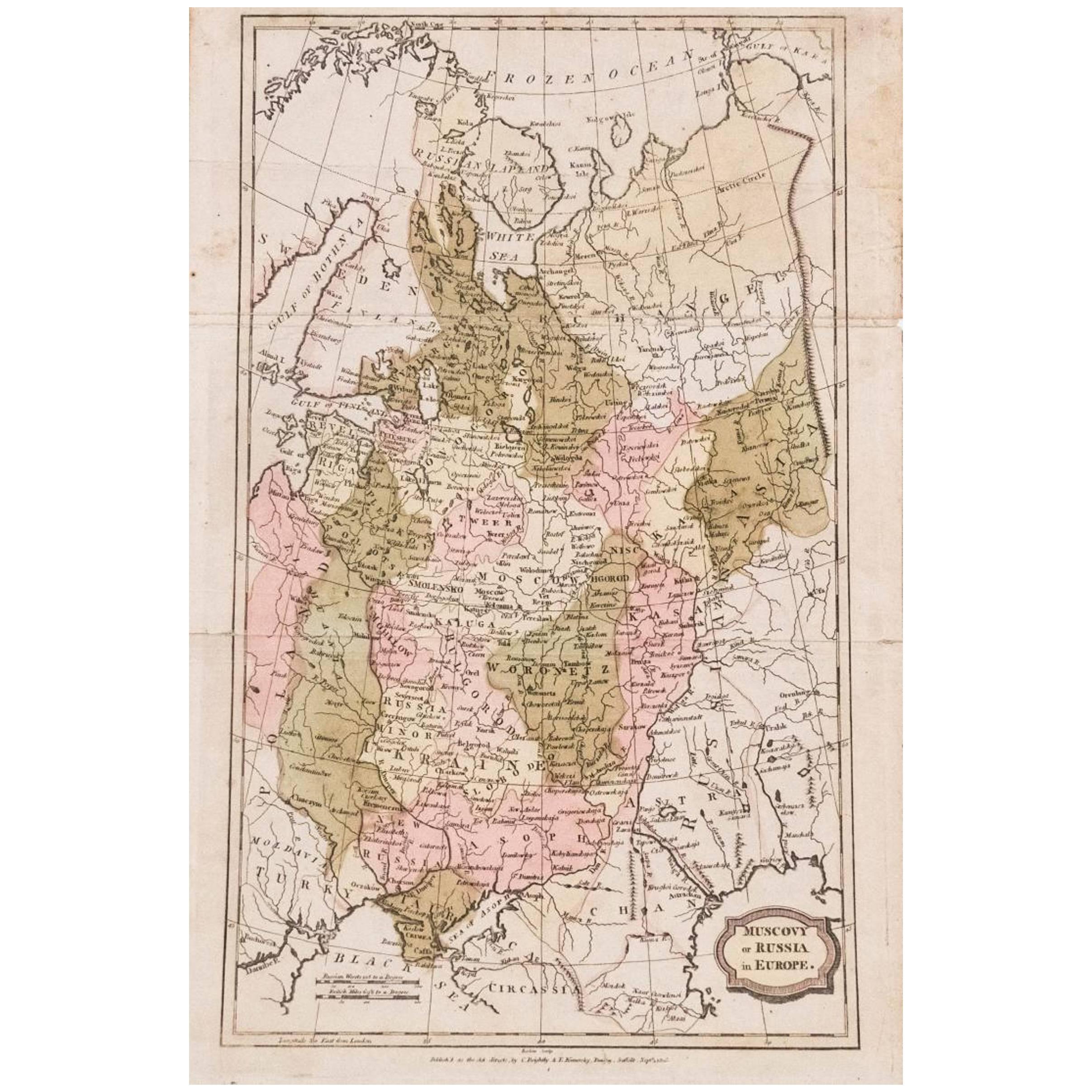 1806 Brightly and Kinnersley Map of Euro Russia For Sale