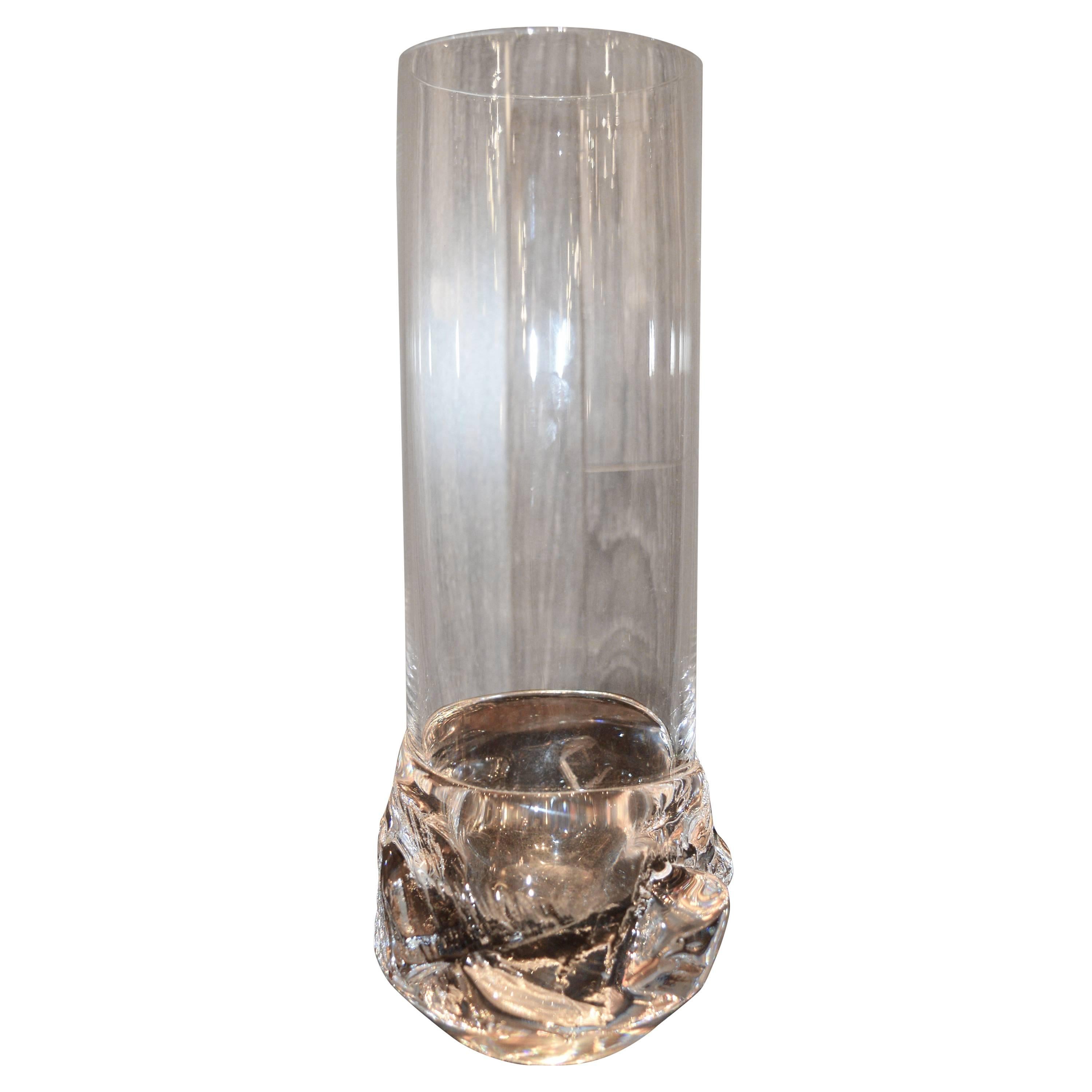 Brutalist Daum Crystal Vase, Signed, France For Sale