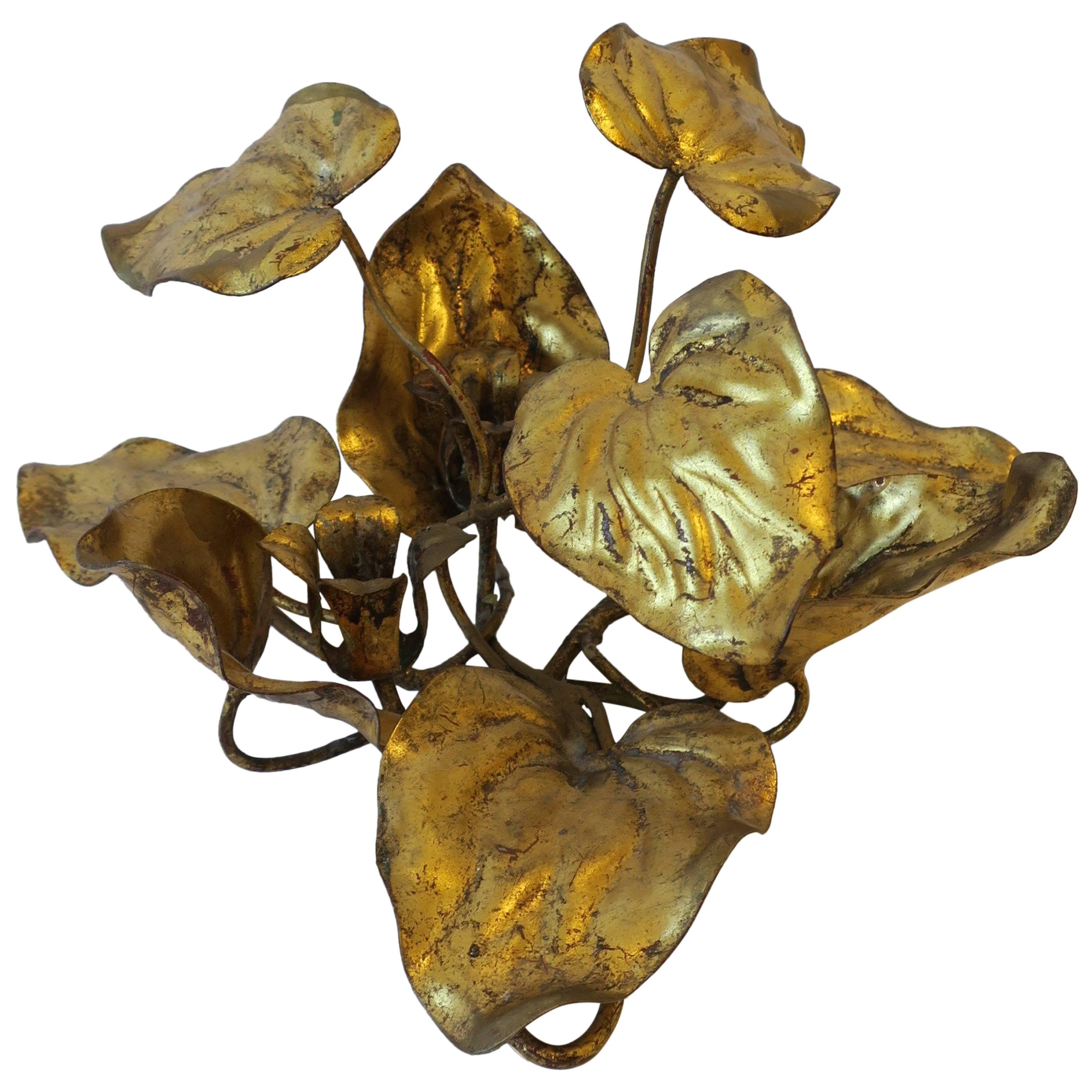 Italian Art Nouveau Gold Gilt Tole Leaf Sculpture or Candelabra
