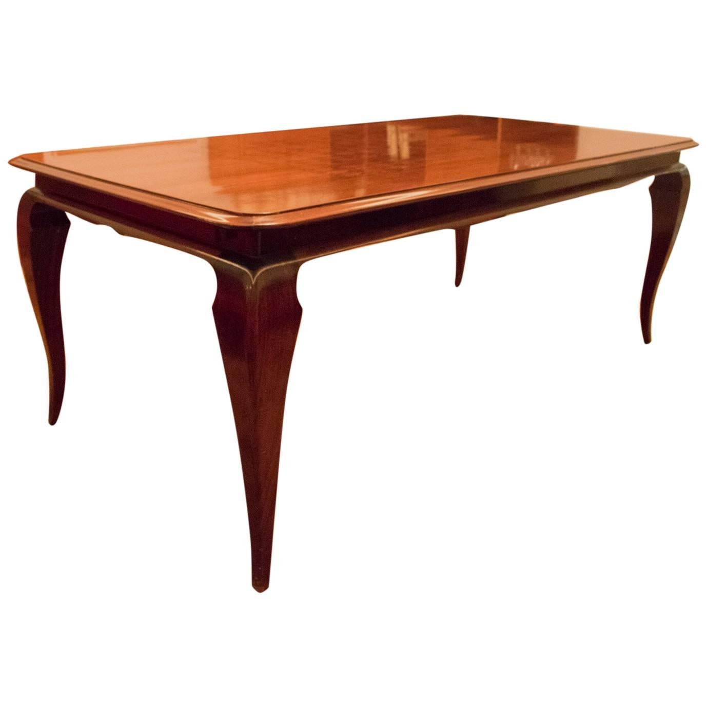 Jean Pascaud Style Art Deco Rosewood Dining Table Flared Legs Extension Seats 12 For Sale