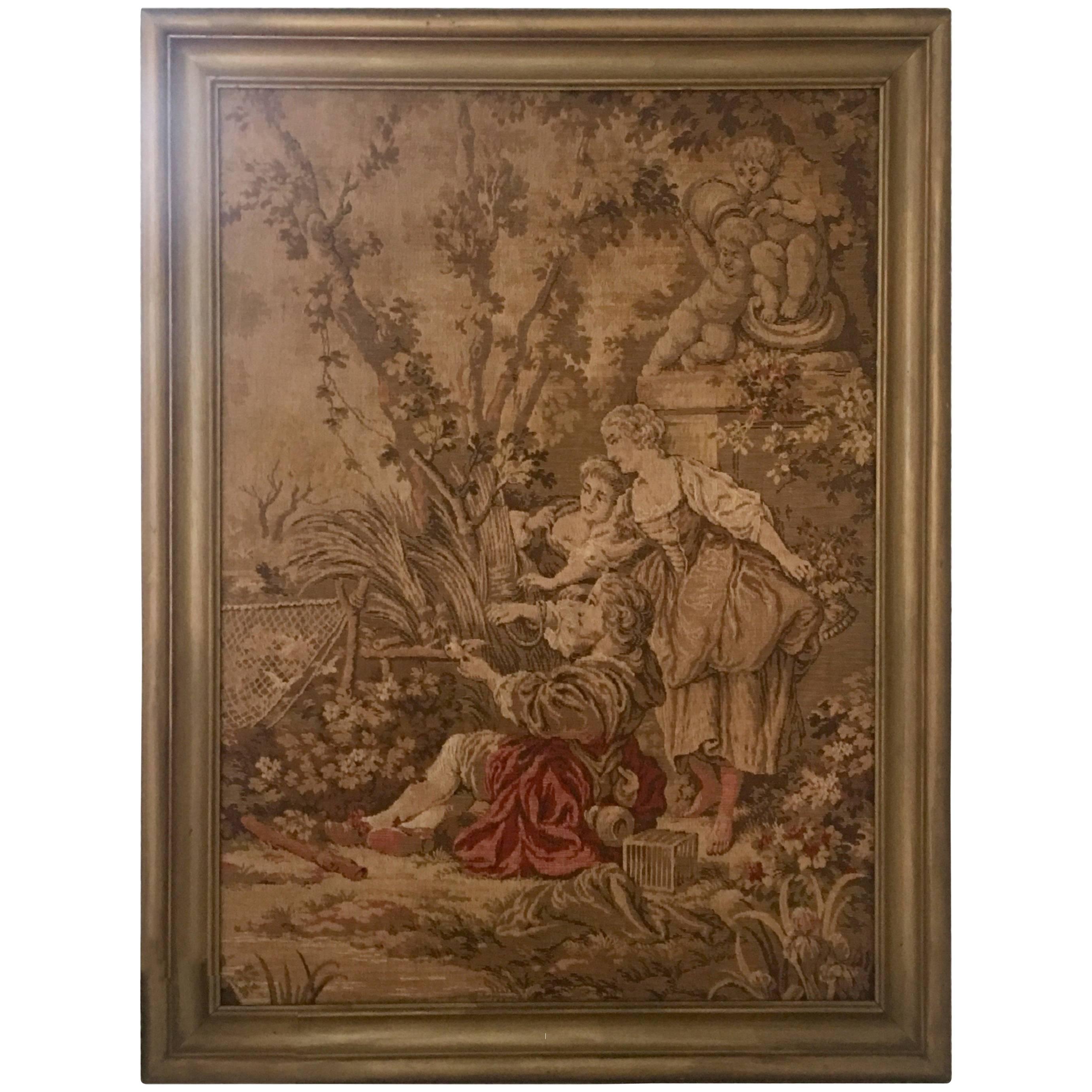 Mid-Century Belgium Aubusson Style Framed Tapestry For Sale