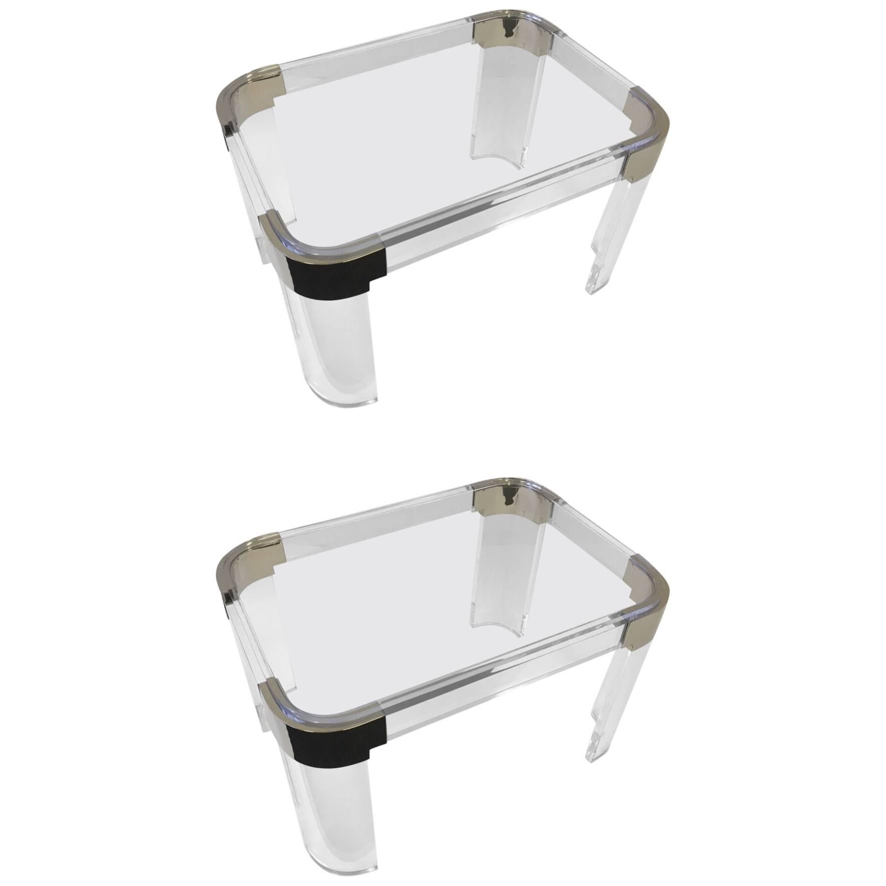 Pair of Acrylic and Nickel Side Tables by Charles Hollis Jones
