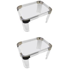 Retro Pair of Acrylic and Nickel Side Tables by Charles Hollis Jones