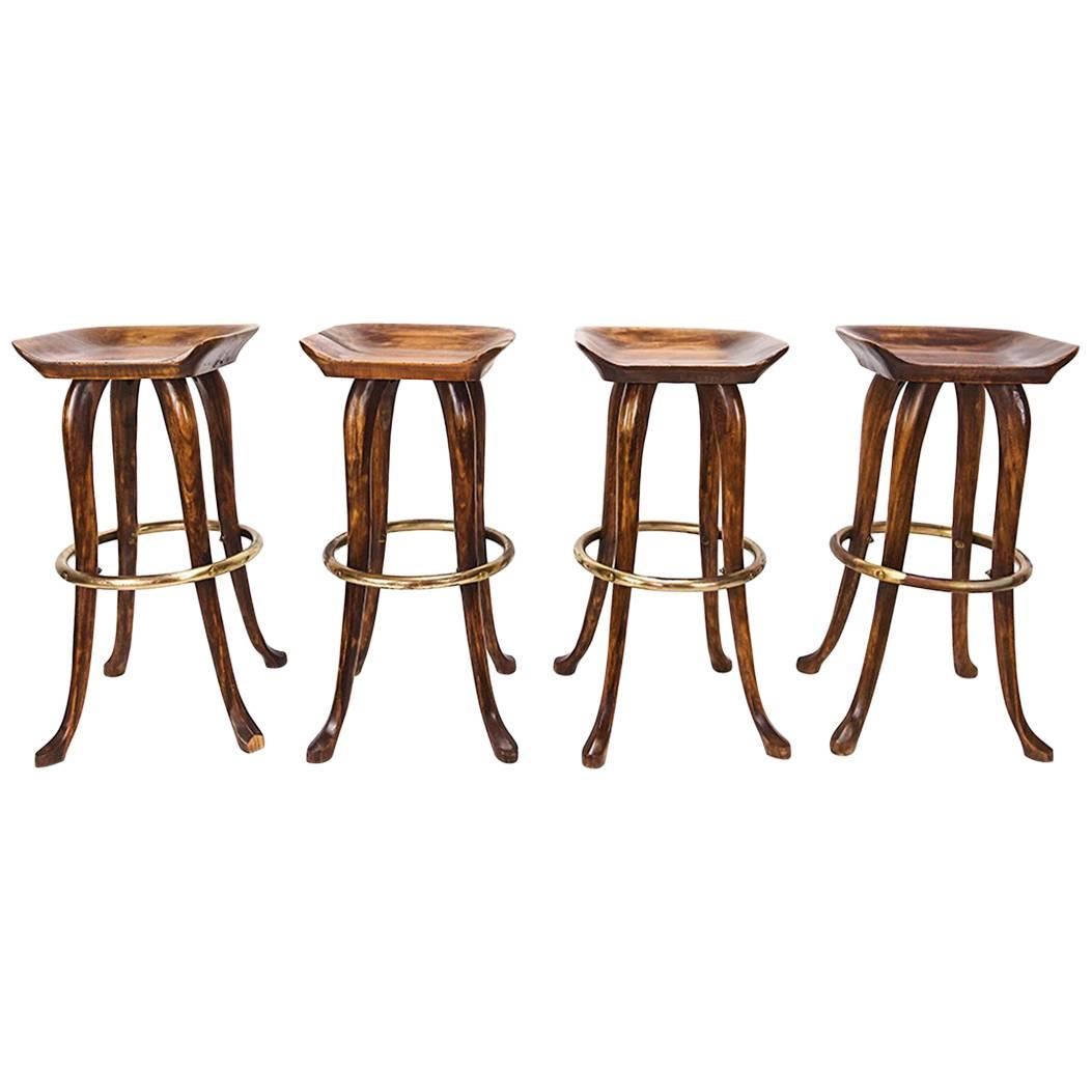 Set of Four Counter Height Bar Stools by Jean of Topanga, 1960s