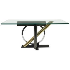 Table console en alliage et verre du Design Institute of America 