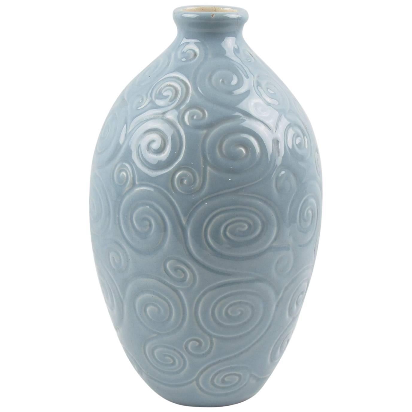 Midcentury Baby Blue Ceramic Glaze Vase by Saint Clement, 1950s