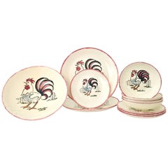 Vintage Ceramic "Rooster" Dinnerware S/11 By, Blue Ridge Southern Potteries