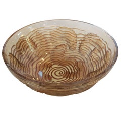 French R. Lalique Heavily Gold Washed Opalescent Bowl Dauphins