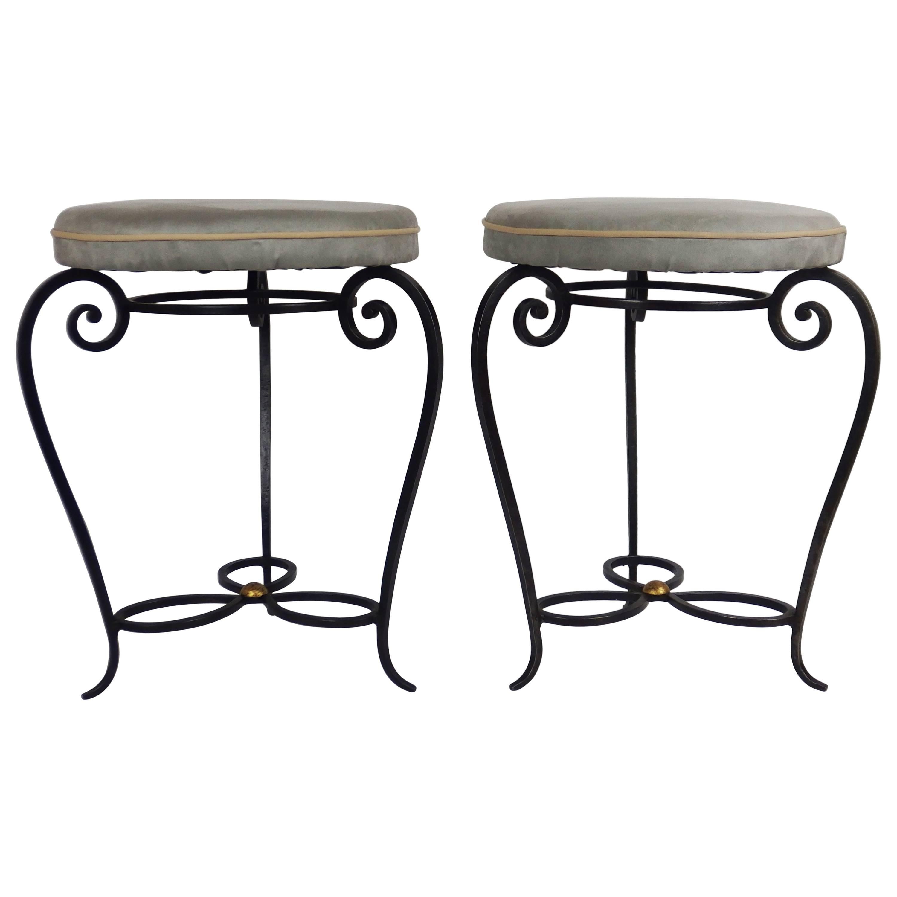 1940s Wrought Iron Pair of Stools For Sale