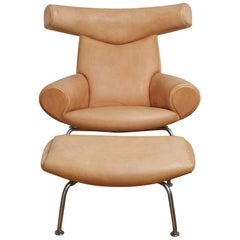 Hans J. Wegner Ej100 Oxchair with Matching Stool
