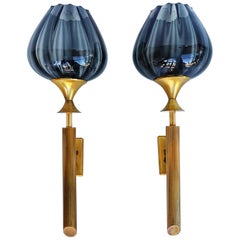 Large Pair of French Brass Sconces, circa 1960