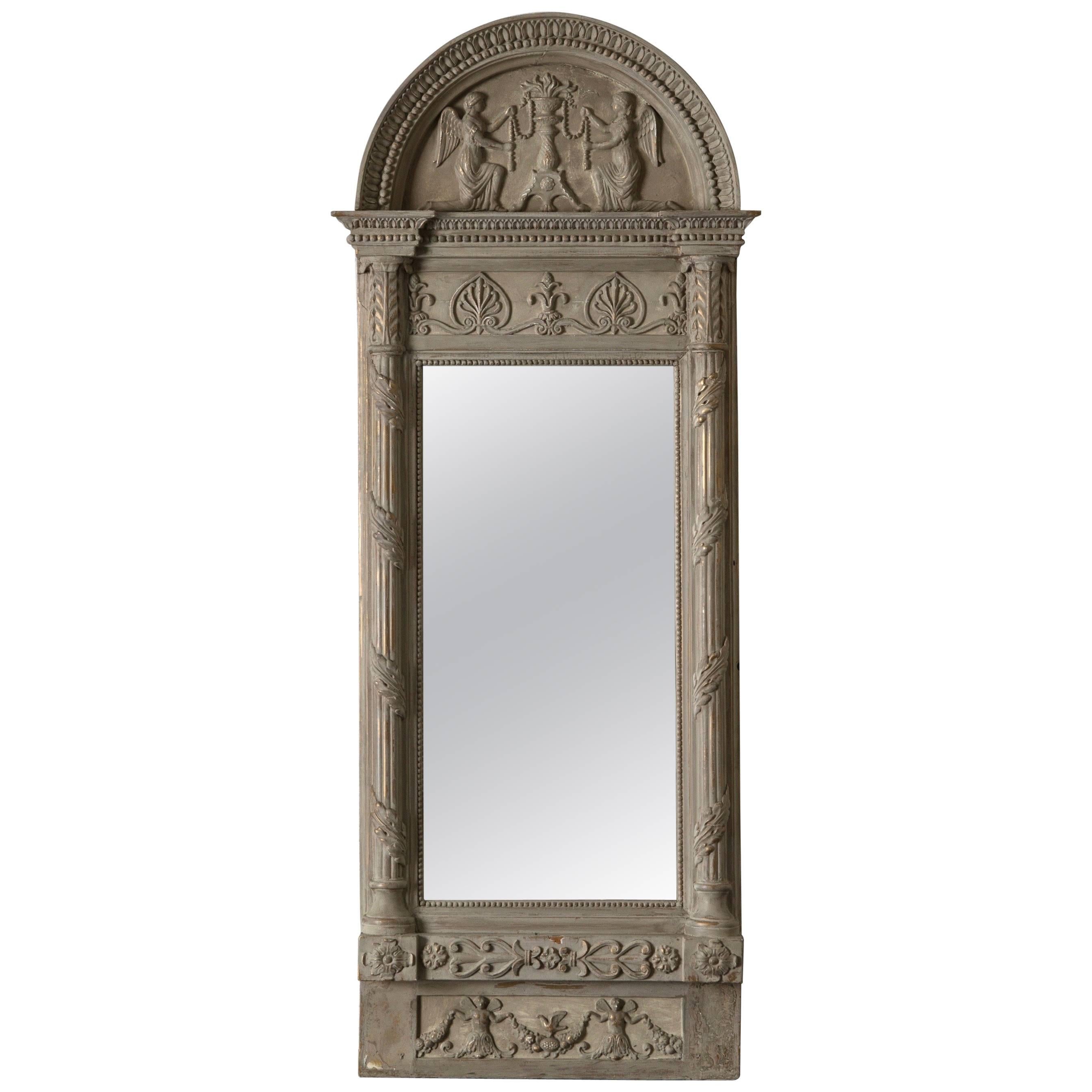 Mirror Swedish Beige Gray Empire Neoclassical Signed, 19th Century, Sweden For Sale