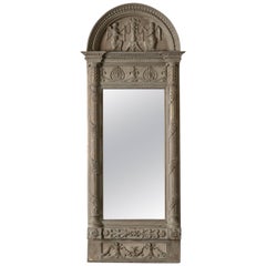 Antique Mirror Swedish Beige Gray Empire Neoclassical Signed, 19th Century, Sweden