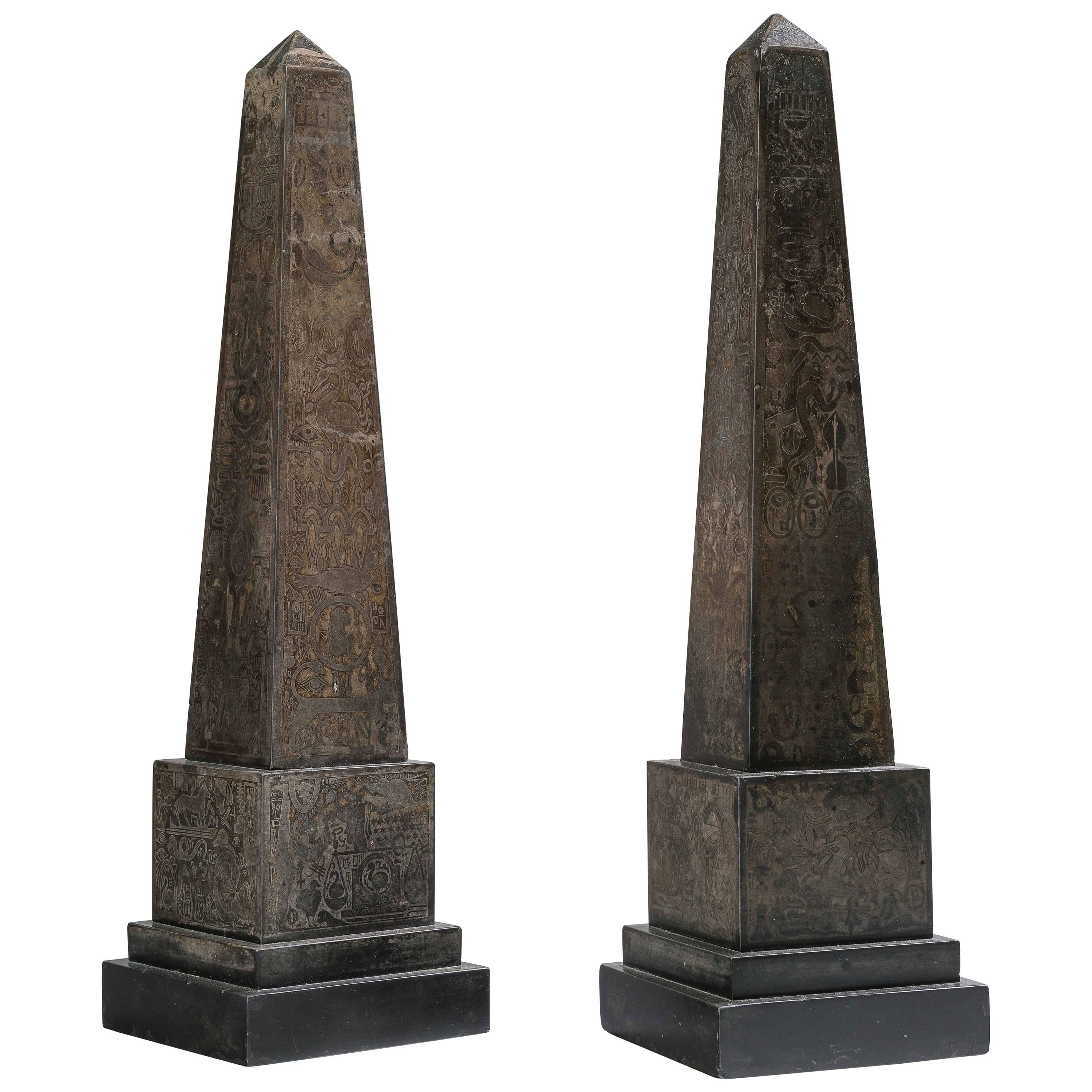 Pair of Marble Obelisks For Sale