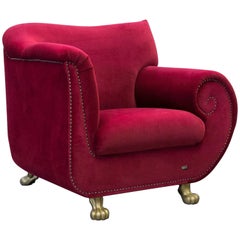 Bretz Gaudi Designer Armchair Fabric Rubin Red One-Seat Gold Modern Elegant