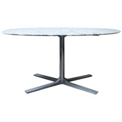 1970s Oval Carrara White Marble Ligne Roset Dining Table with Aluminium Base