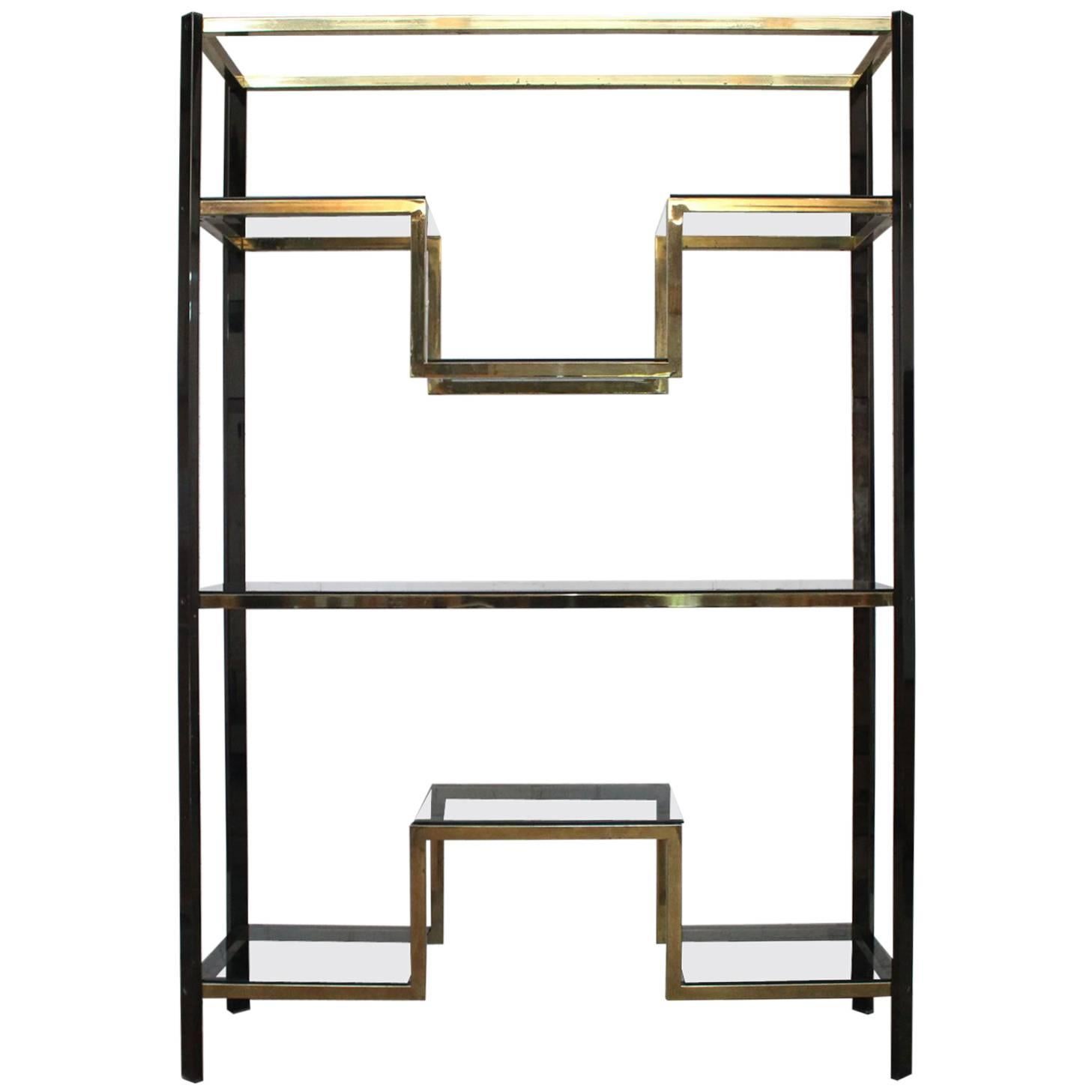 1970s Brass and Smoked Metal Large Etagere by Guy Lefevre for Maison Jansen