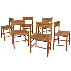 Set of Six "Dordogne" Chairs by Charlotte Perriand, circa 1950, France