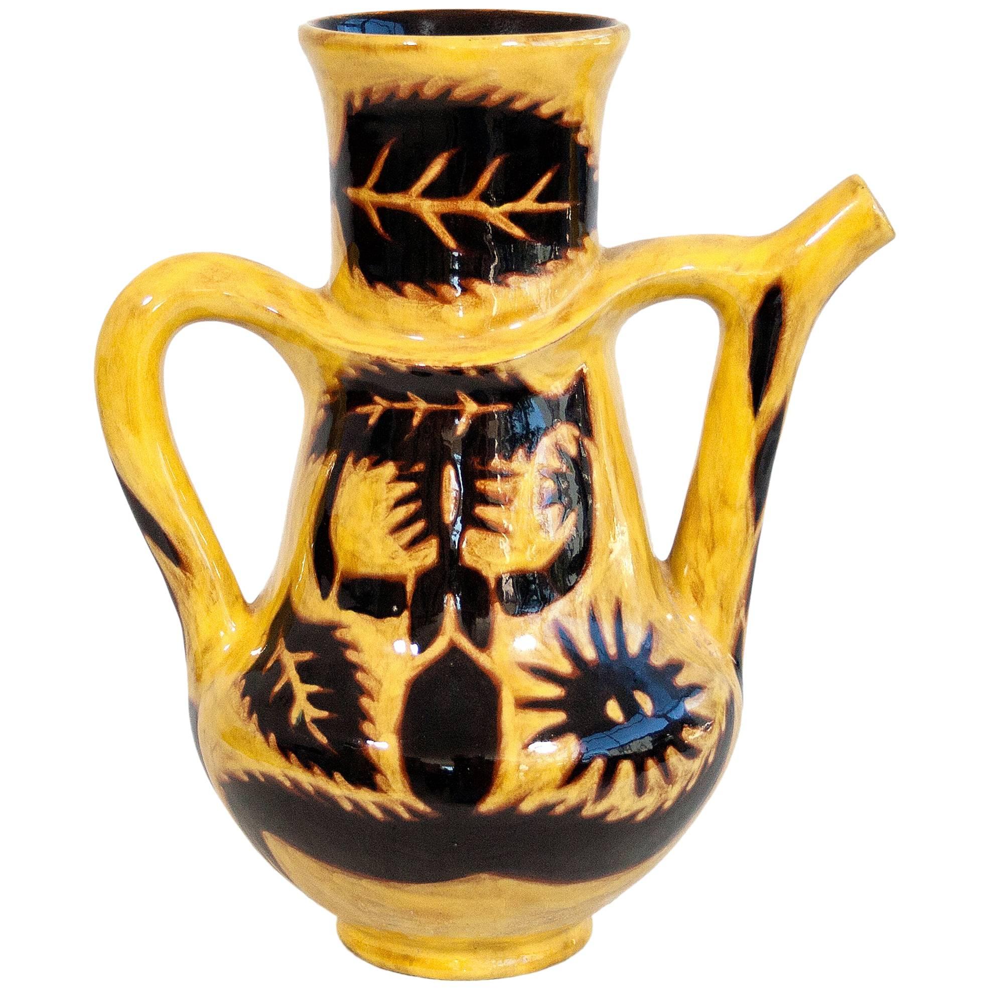 Very Large Yellow Vase by Jean Lurçat for Sant Vincens, circa 1950, France