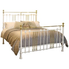 Wide Brass and Iron Bed in White, MSK40