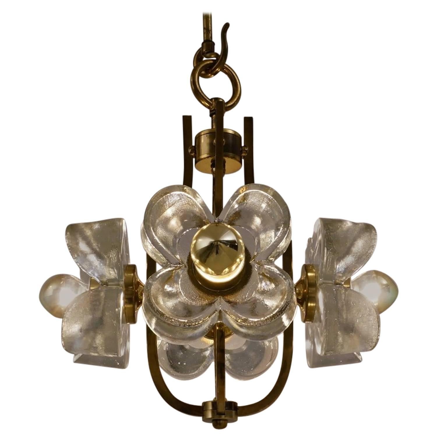 Kalmar flower chandelier glass & brass, 1965, Sische Lighting