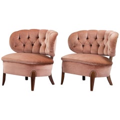 Pair of Scandinavian Modern Pink Velvet Easy Chairs by Otto Schulz, 1950s